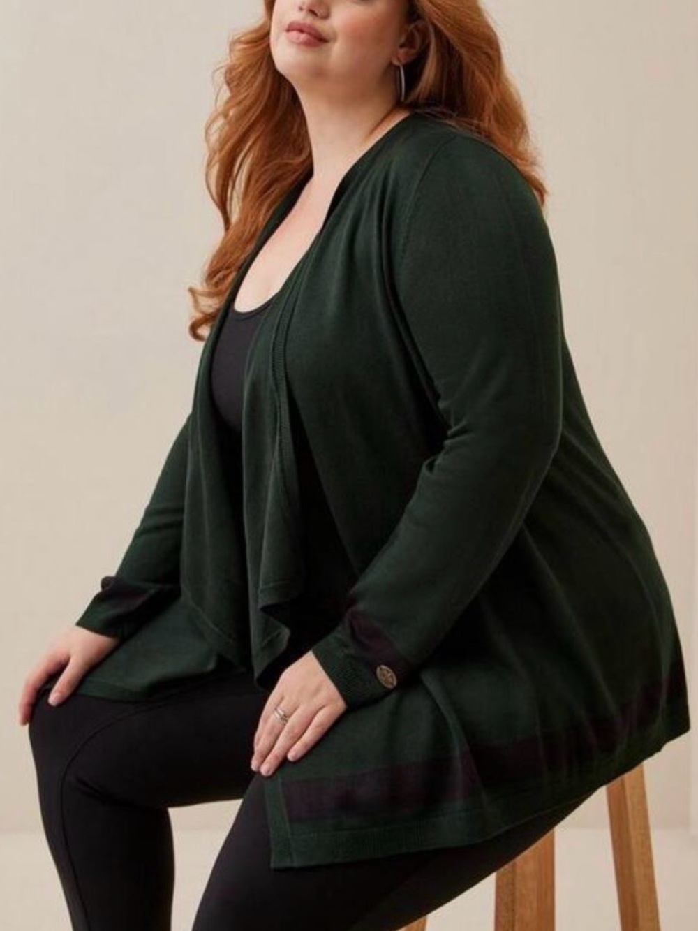 Torrid Outlander Dark Green Black Stripe Open Front Drape Cardigan Size 3